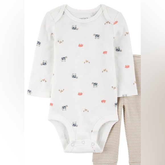 Carter’s 3 Month Baby Boy 3 Piece Farm Animal Outfit Bodysuit, Shirt & Joggers - Picture 2 of 11